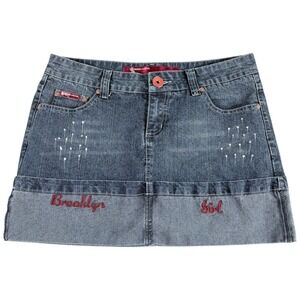 Brooklyn Girl Denim Mini Skirt Womens 27 Blue Paint Splatter Stretch Vintage Y2K
